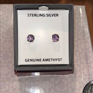 Round Genuine Amethyst sterling silver 925 stamped Stud Earrings